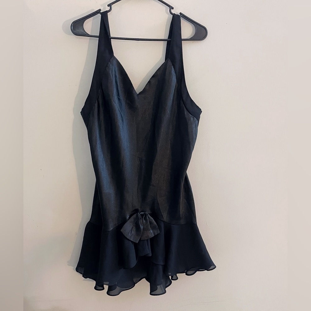 90s vintage Sleep Solutions Nightgown Sateen Black Romantic Fairy Castlecore